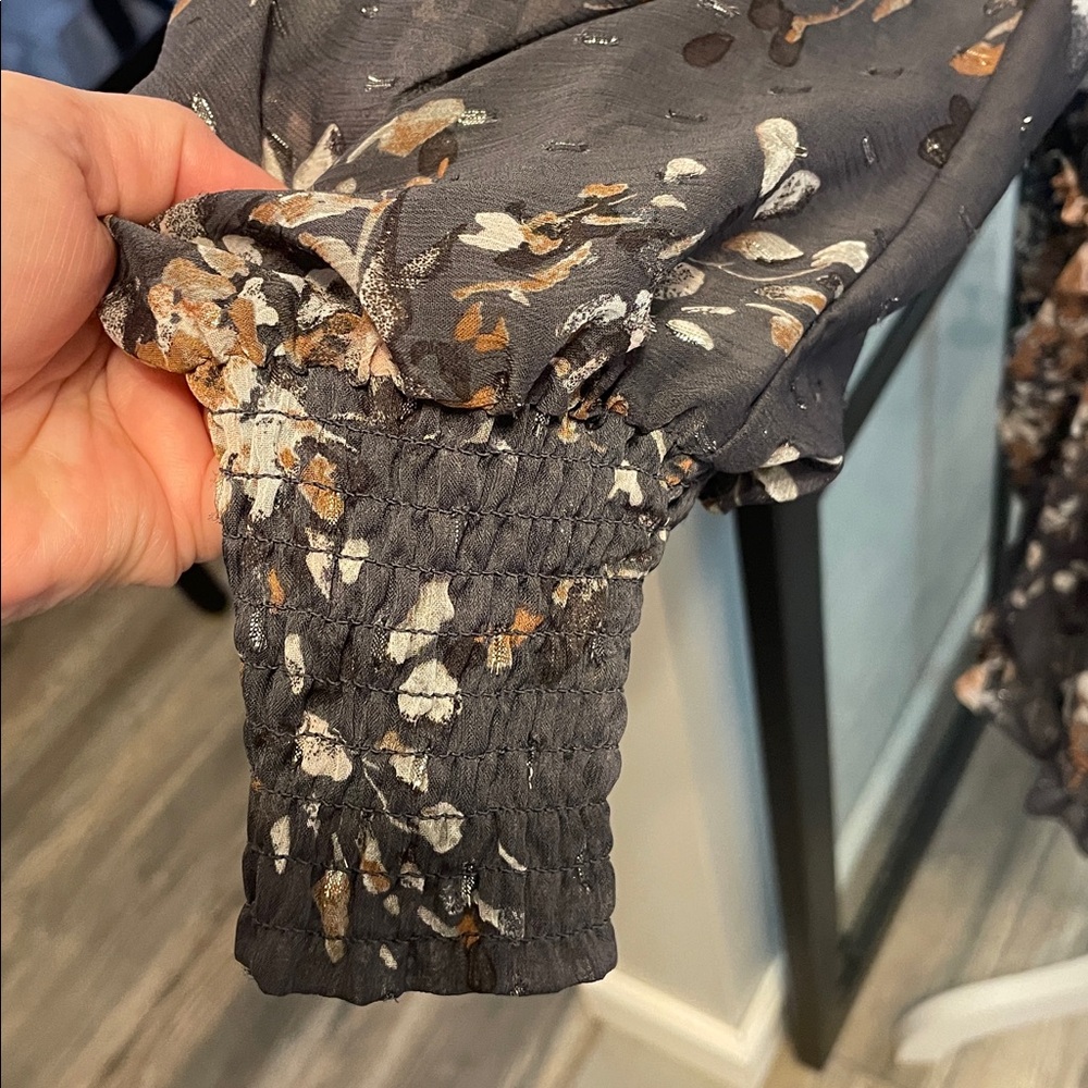 Lovestitch Boho Dark Grey Floral Low Cut Long Sleeve Dress…Size Large - Picture 4 of 10